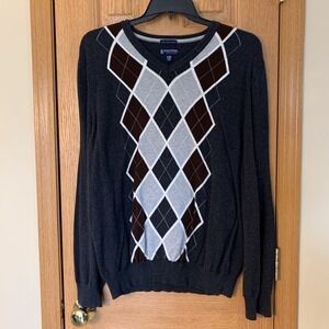 Stafford Signature Long Sleeve Argyle Sweater Grey XL